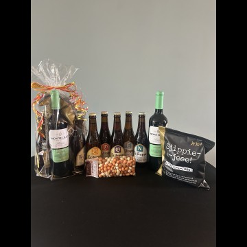 Mixpakket wijn, bier en nootjes