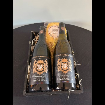 Wijnpakket Henri de Monteau Chardonnay + Pinot Noir met kaasje